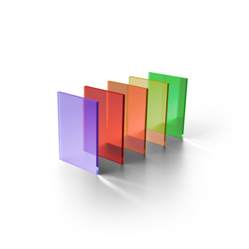 Graphical representation of types and properties of color filter glasses Graphical representation of types and properties of color filter glasses