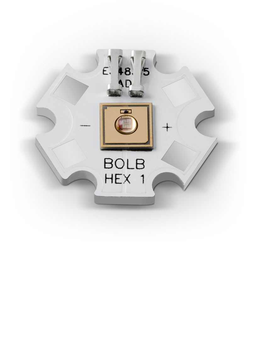 SMD LED on hexagonal PCB for improved heat dissipation. SMD LED on hexagonal PCB for improved heat dissipation.